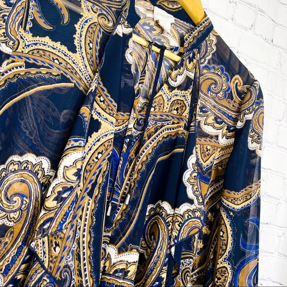 Chico's Blue Brown Paisley Expressions Drama Top Blouse Size Small - Picture 3 of 14